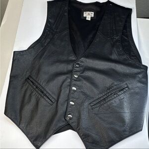 Western Frontier Black Leather
Vest Men's L Snap Closure
Button Strap Accents